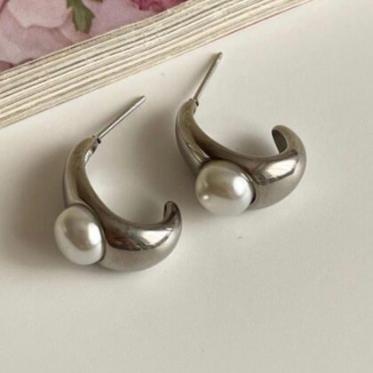 Minđuše Moon Pearl Silver (2 cm)